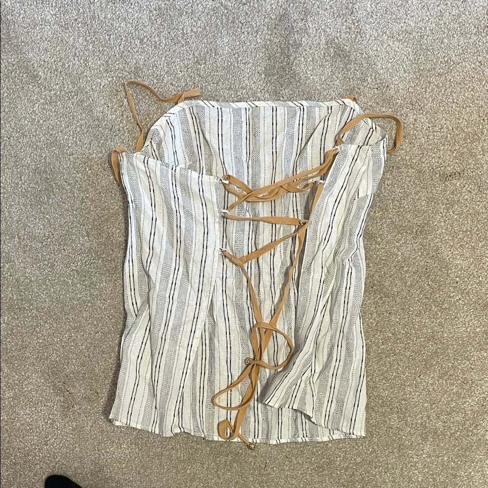SABO Striped Linen-Look Tank & Shorts Set in White and Tan NWT